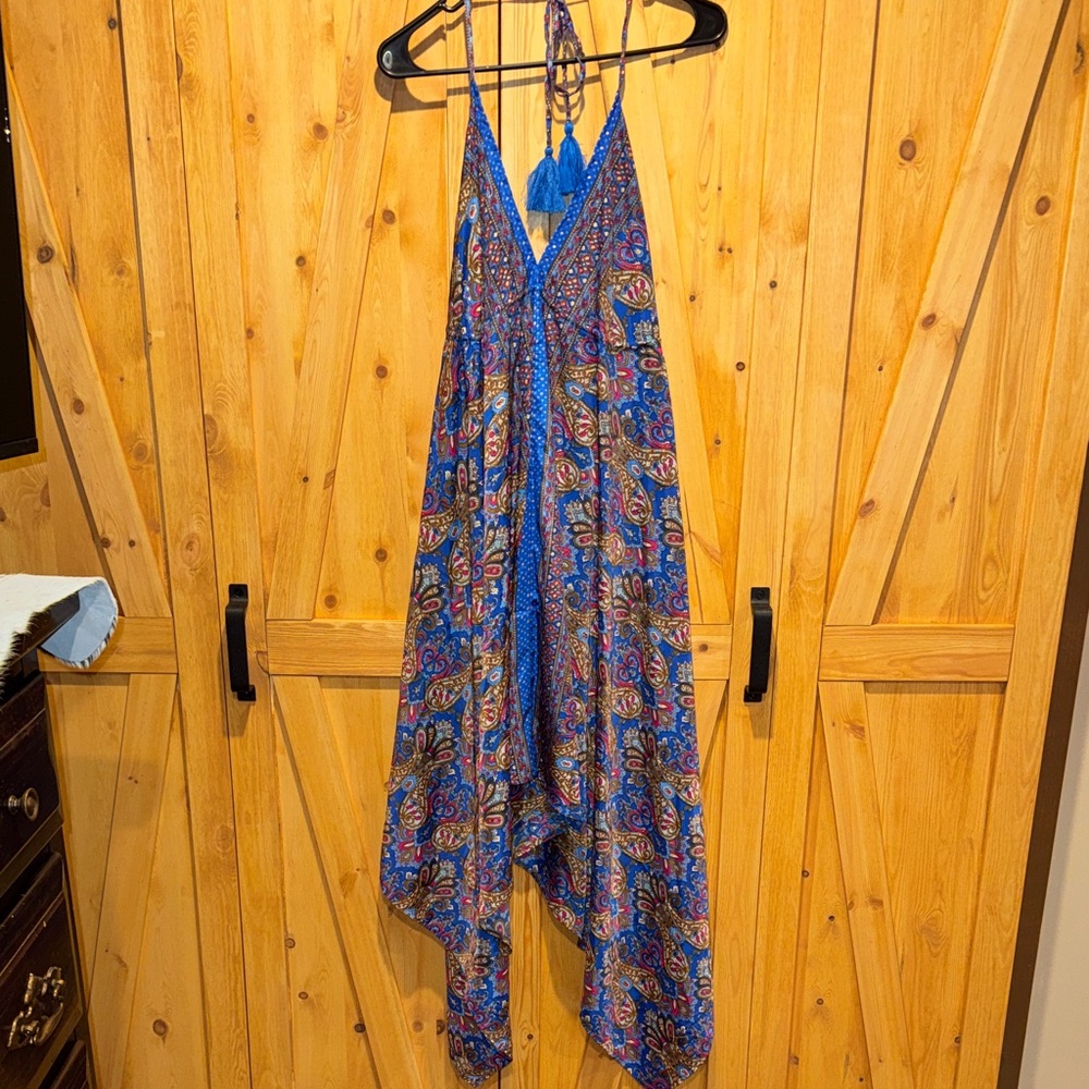 Bohemian Blue and Orange Halter Dress
